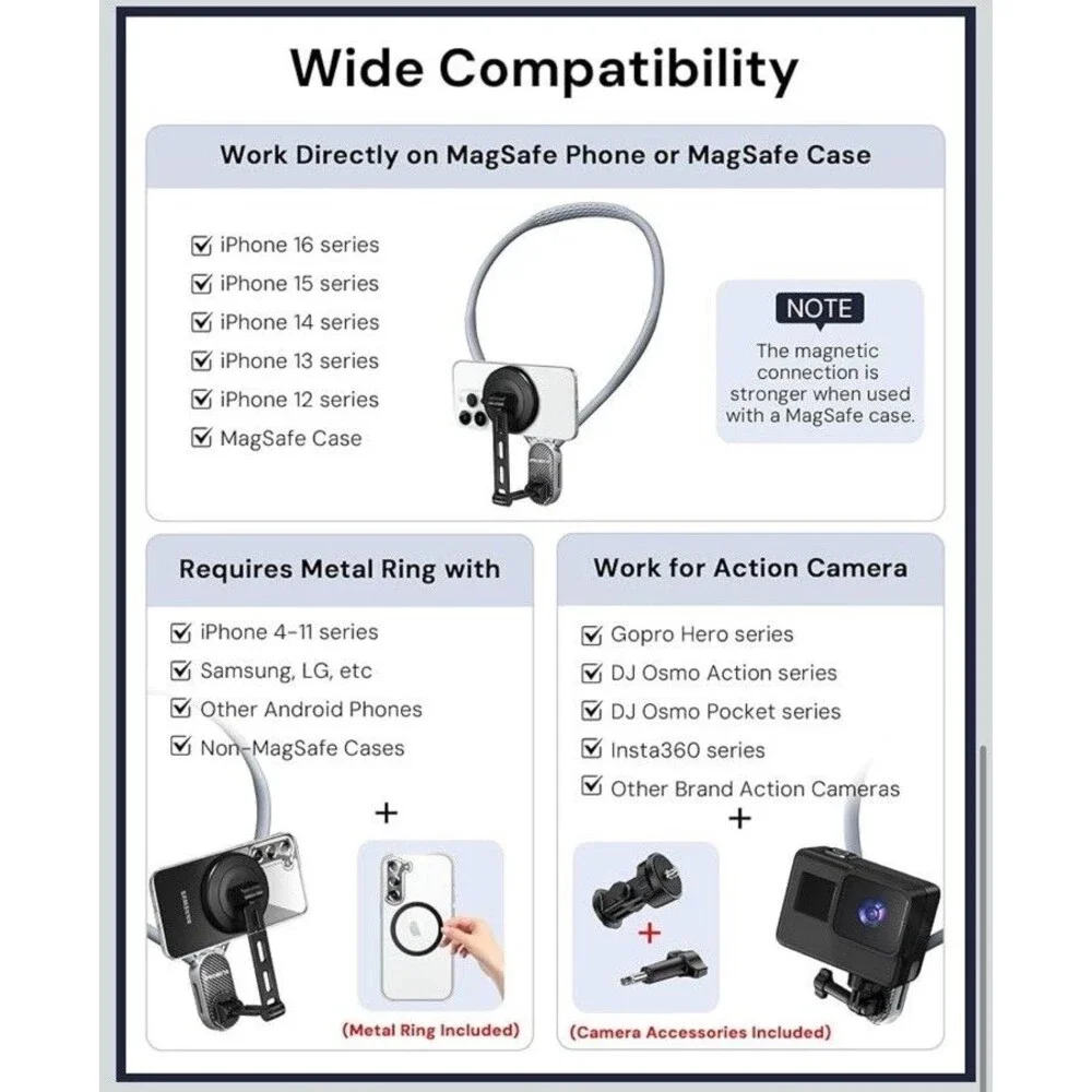 Magnetic Neck Holder for Action Camera & Phone, Hands Free Tripod GP-16(Black)